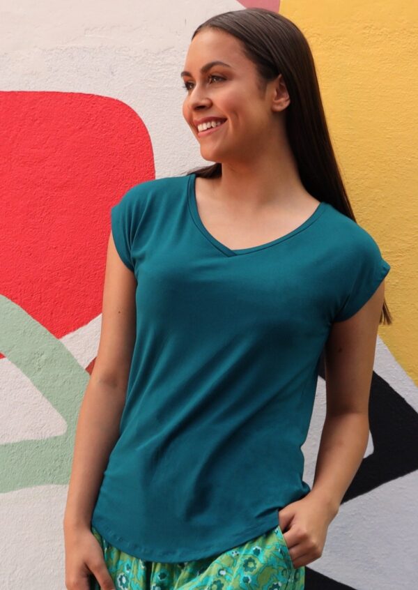 Simple Top V-neck Teal - Image 3