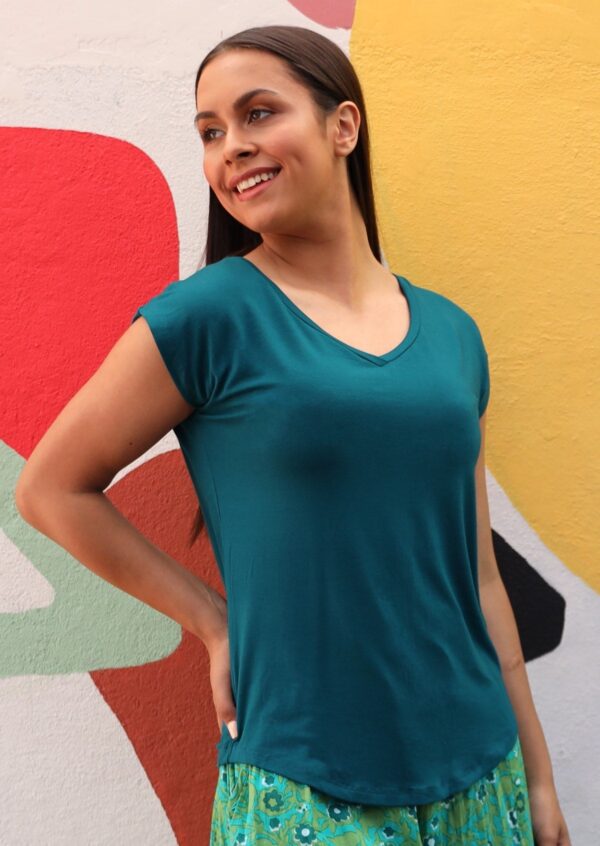 Simple Top V-neck Teal - Image 2