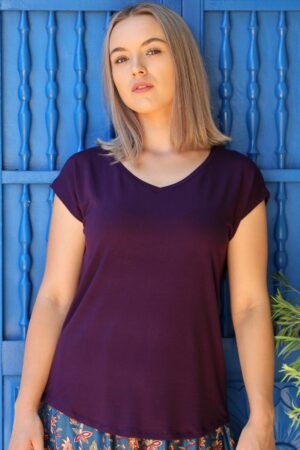 Simple Top V-neck Dark Purple